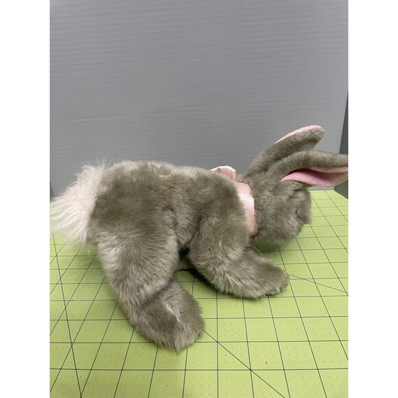 Animal Adventure Bunny Rabbit Realistic Gray 10” Plush Stuffed Animal Pink Bow - Picture 3 of 7